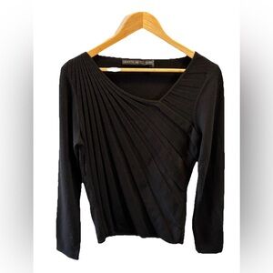 LAFAYETTE 148 New York Wool/Spandex Sweater Black Large Asymetrical Neck